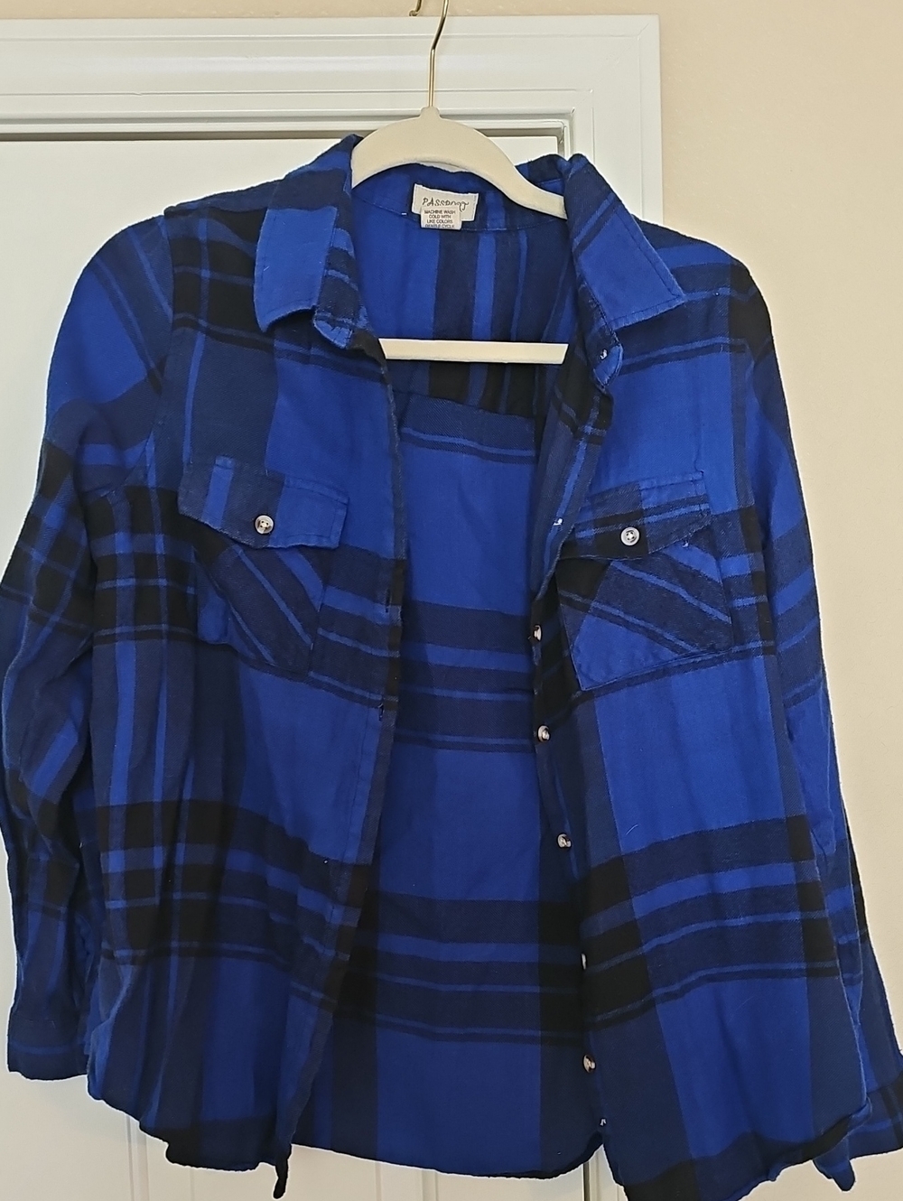 Passport Blue and Black Plaid Women's Button-Down Shirt